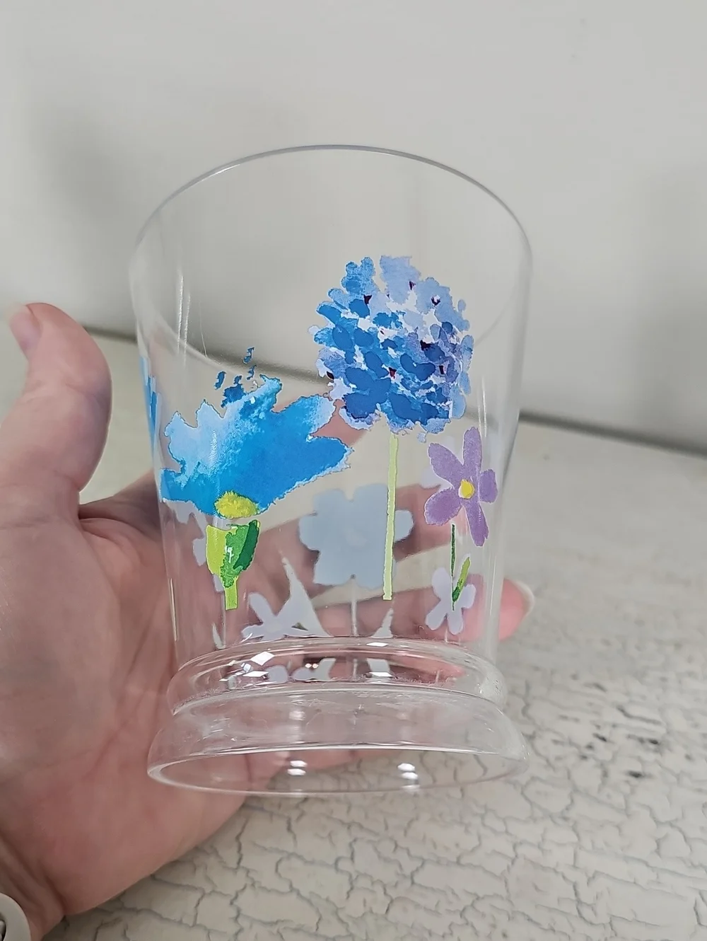 ​Set of 8 Floral Acrylic Glasses - 4 Tumblers & 4 Rocks Glasses - Blue & Purple